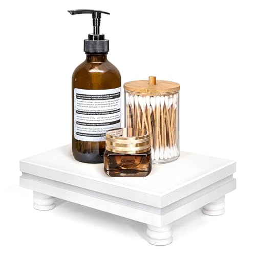 EOSAHR Decorative Pedestal Stand for Home Decor – Farmhouse Bathroom Counter Organizer & Soap Holder for Bathroom Sink - Small Wooden Tray for Kitchen & Bathroom Decor (White) - color: White