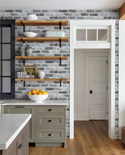Guvana Grey Brick Wallpaper Peel and Stick Wallpaper 3D Vintage Brick Contact Paper Self Adhesive 17.3"×118" Removable Faux Brick Textured Wallpaper for Kitchen Decor Vinyl Roll - color: Gray, size: 17.3" x 118"