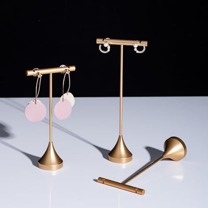 4pcs Gold Earring Display Stands For Selling Earring T Stand Retail Display Holder for Show, T Bar Jewelry Organizer for Show Online Store Photography Props