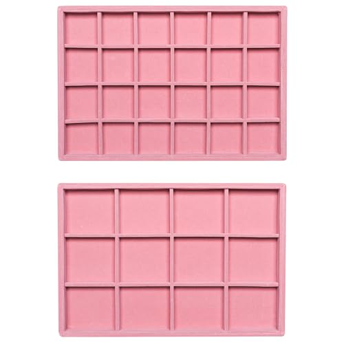 Frebeauty Stackable Velvet Jewelry Organizer Trays for Drawers Inserts Jewelry Storage Tray Display Case, Stud Earrings Bracelets Necklace Rings Accessories Trays for Women(Set of 2)(Pink) - color: Pink, size: Set 2