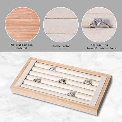 Bamboo Ring Holder,Ring Display Stand,Jewelry Organizer Stand for Rings Earrings Selling（Beige） - color: Beige