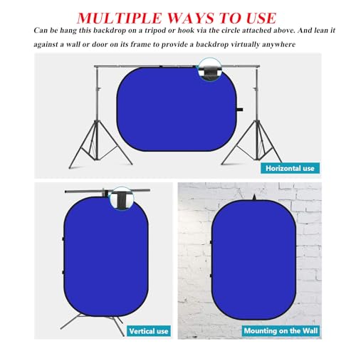 5x7ft/1.5x2m Chromakey Blue Grey Backdrop with 7.8ft/2.4m Stand, 2-in-1 Reversible Collapsible Pop-Up Blue Grey Screen Background Panel for Photography, Live Streaming, Video Shooting, Game - color: Blue/Gray