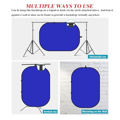 5x7ft/1.5x2m Chromakey Blue Grey Backdrop with 7.8ft/2.4m Stand, 2-in-1 Reversible Collapsible Pop-Up Blue Grey Screen Background Panel for Photography, Live Streaming, Video Shooting, Game - color: Blue/Gray