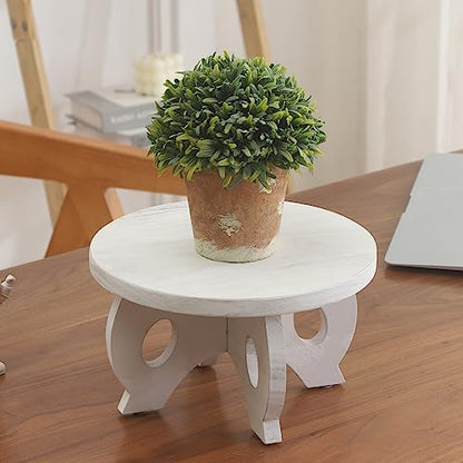 Small Plant Stand Kitchen Display Stand 10 inch Plant Holder Plant Stool Round Stand Risers Farmhouse Rustic Balcony Decor Pedestal Board Washed White - color: White