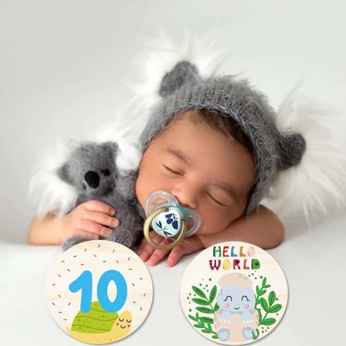 Wooden Baby Monthly Milestone Cards with Birth Announcement Sign Newborn Anniversary Cards Photography Props Baby Shower Gifts for Boys and Girls (Baby Milestone Cards) - color: Monthly Milestone Cards