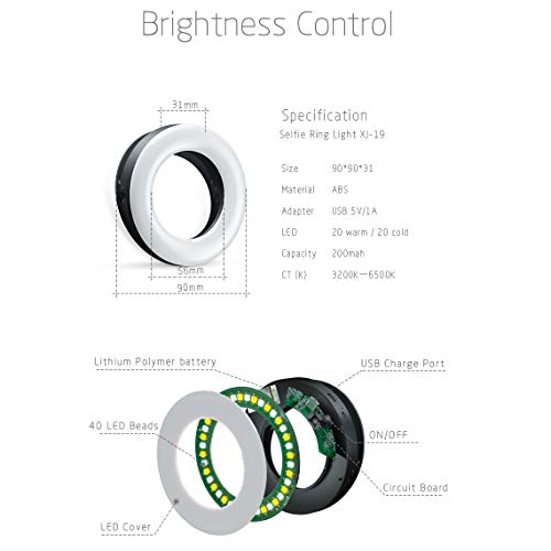 XINBAOHONG Selfie Ring Light Rechargeable Portable Clip-on Selfie Fill Light with 40 LED for Smart Phone Photography, Camera Video, Girl