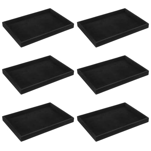 6 Pcs Velvet Stackable Jewelry Tray, Jewelry Organizer and Display for Bracelets Rings Earrings Necklaces, for Drawer and Countertop Showcase, Black