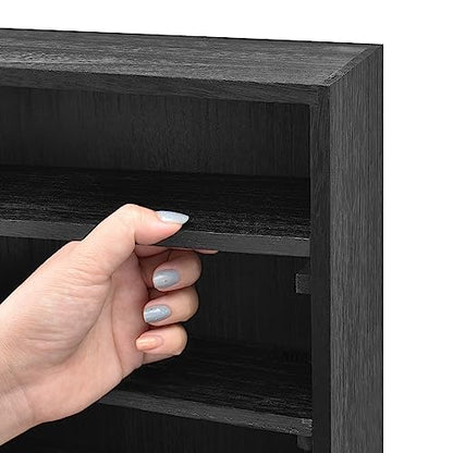 Ikee Design Wooden Wall-Mounted Display Shelves Rack for Collectibles, Figures,Shot Glasses,Spice Can,Cosmetics or Perfume, 5 Adjustable Height Shelves,Space-Saving, Black Color - color: Black, 5 Shelves