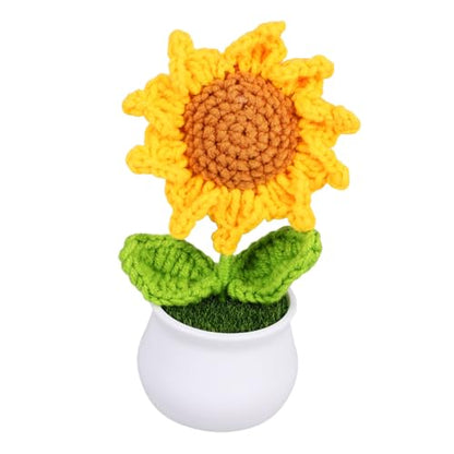 Crochet Sunflower Potted Flower Home Desktop Decoration Artificial Flower Ornament for Knitting and Woven Bonsai Decor for Friends and Family