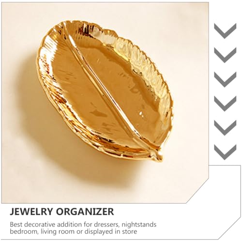 KESYOO Ceramic Jewelry Tray Gold Leaf Trinket Dish Ring Holder Plate Jewelry Organizer Decorative Display for Women Vanity Table and Photo Props
