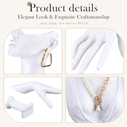Yalikop 2 Pcs Jewelry Mannequin Display Set Necklace Bust Mannequin Earring Stand Hand Bracelet Ring Stand for Selling Show - color: White