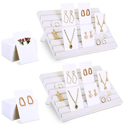 Marsui 62 Pcs Wood Earring Display Stand Earring Card Display 2 Sets of Holder with Cards Jewelry Stands for Selling - color: White