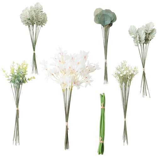 Floroom Artificial Greenery Stems Box Set, 97pcs with 6 Kinds of Faux Greenery Flowers Picks for DIY Bridal Bouquets Wedding Floral Arrangement Table Centerpieces, Sage Green & White - color: Sage Green & White