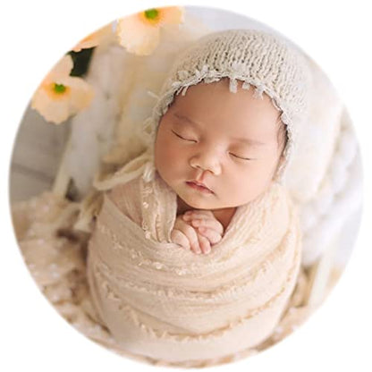 Zeroest Newborn Photo Props Hat Blanket Photography for Babies Cloth Wrap Hats Set Baby Boy Girl Photo Shoot Outfits (Beige Sand) - color: Beige Sand