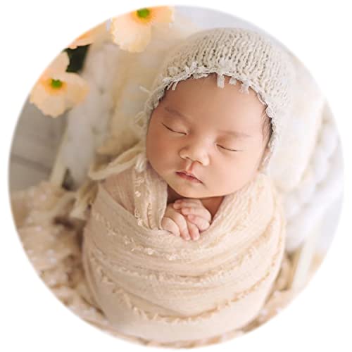 Zeroest Newborn Photo Props Hat Blanket Photography for Babies Cloth Wrap Hats Set Baby Boy Girl Photo Shoot Outfits (Beige Sand) - color: Beige Sand