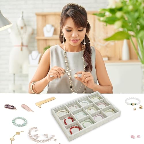 2pcs/Set Velvet Jewelry Tray, 12 Grids Large Storage Tray for Bracelet Bangle Beads Display, Jewellery Organizer Box Tray for Home Drawer or Shop Store Selling Show (Grey Velvet) - color: Grey, size: 12 Grid