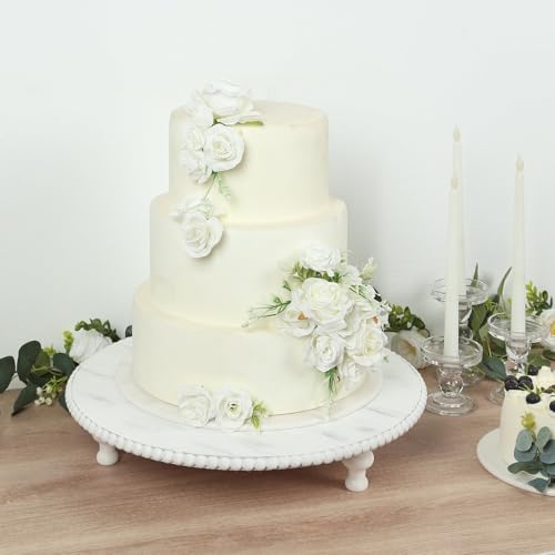 Efavormart 18" Extra Large Wooden Pedestal Cake Stand - Antique White Beaded Riser for Multi-Tier Cakes, Grand Wedding Displays, & Rustic Home Decor - size: 18"