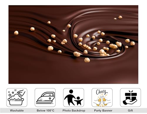 9x9ft Melted Chocolate Backdrop Crunchy Hazelnuts with Smooth Texture Photography Background for Dessert Baking Themed Party Decorations Banner Photo Booth Props - size: 9x9ft