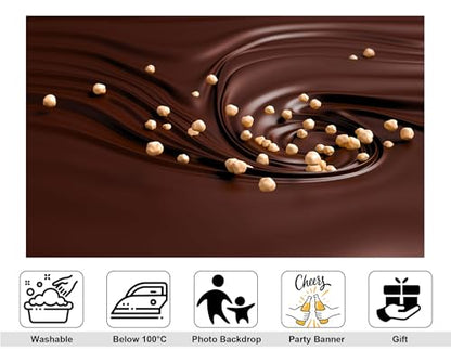 12x10ft Melted Chocolate Backdrop Crunchy Hazelnuts with Smooth Texture Photography Background for Dessert Baking Themed Party Decorations Banner Photo Booth Props - size: 12x10ft