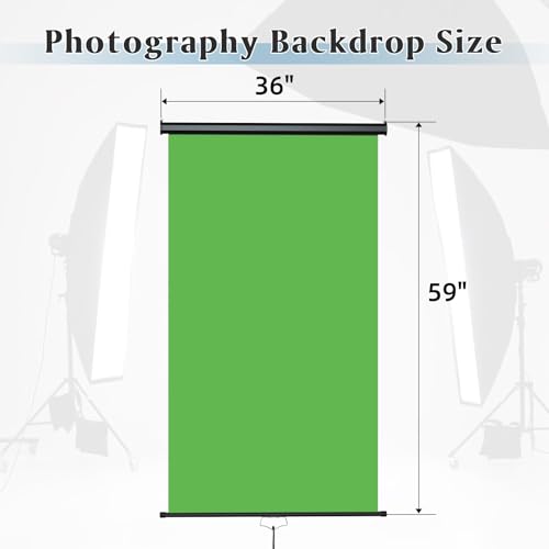 Retractable Green Photography Backdrop 36" x 59", Portable Roll-Up, Pull-Down Background, Auto-Lock Backdrop Screen for Passport Photo, Product Photography, Headshots, Video Studio - color: Green