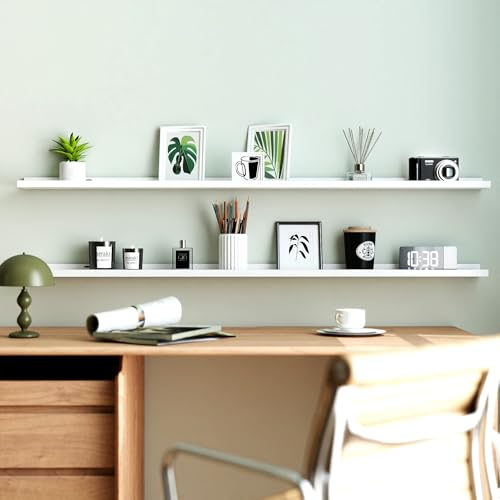 White Floating Shelves for Wall Decor, Long Wall Mounted Storage Shelf for Bedroom, Living Room, Bathroom, Kitchen, Nursery, Display Picture Ledge Shelf with Lip Set of 2-56 Inches, White - color: White, size: 55.1in