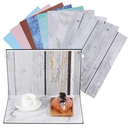 15pcs Photography Backdrop Set with Multiple Patterns and Carry Bag, Small Photo Background Boards for Product Photography and Food Jewelry Shooting, Portable Fabric and Paper