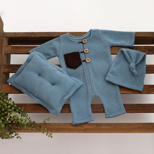 Newborn Photography Outfits Boy Girl Baby Photo Romper Knit Bodysuit Outfit Prop - color: Blue