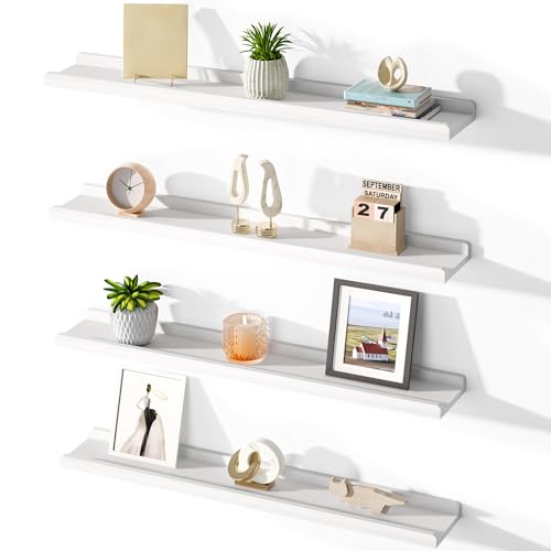 Love-KANKEI White Floating Shelves for Wall Set of 4,36 Inch Wall Shelves with Lip,Rustic Wood Hanging Shelves for Bedroom Bathroom Living Room Kitchen Nursery Display - color: White, size: 36 inch