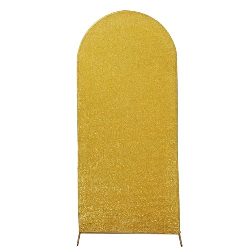 Efavormart 5ft Shiny Gold Spandex Fit Round Top Backdrop Frame Stand Cover, 2-Sided Metallic Sparkly Wedding Arch Cover - color: Gold, size: 5 FT
