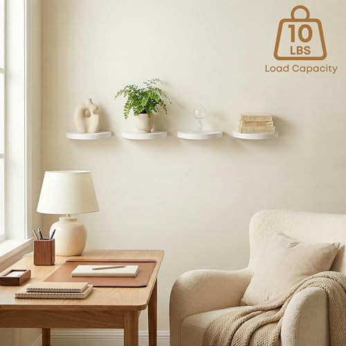 Small Wood Floating Shelves (4-Pack, 6-inch Diameter) - Round Sturdy Invisible Wall Mount Display for Small Plants,Toys,Bathroom,Living Room Storage & Modern Rustic Décor (White) - color: White, size: 6 Inch-4 Pcs