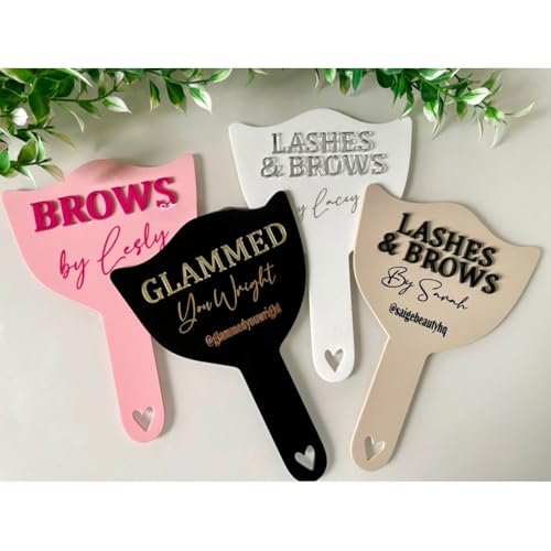Personalised Lash Tech Mirror,Lash and Brow Business Mirror,Lash Mirror with Name,Beauty Photo Prop,Acrylic Handheld Personalised Mirrors,Lash Technician Gift,Social Media Props (White) - color: White