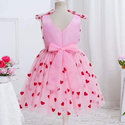 IMEKIS Toddler Kids Girls Butterfly Dress Sparkle Sequins Tulle Wedding Formal Birthday Dresses 2-10T - color: Pink Heart, size: 3-4T