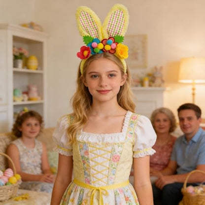 3 Pack Luxurious Easter Bunny Ears Headband Cute Plush Rabbit Ears for Kids Adult Cosplay Birthday Party Supplies - color: 3pcs Headband With Flowers-4