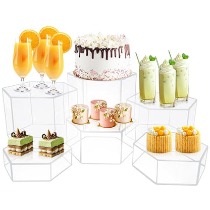 6 Pcs Buffet Risers, Dessert Stands, Acrylic Boxes for Display, Hexagonal Jewelry Showcase, Riser Display Cases Acrylic Display Base, Clear - color: Clear-Hexagonal