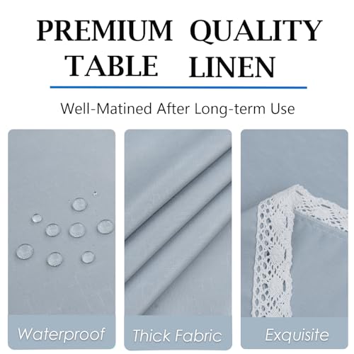 EHouseHome Faux Linen Tablecloth with Lace Trim - Waterproof/Spill Proof/Stain Resistant/Wrinkle Free/Oil Proof - for Banquet, Parties,Dinner,Kitchen,Wedding,Holiday,Blue Fog,Square 52X52Inch - color: Blue Fog, size: 52" x 52" (Square)