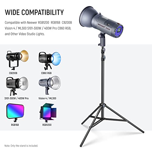 NEEWER Photography Light Stand 2.85-6.6ft/87-200cm, Spring Loaded Aluminum Tripod Stand with ø28mm Thicker Tube Diameter for Ring Light/LED Light/Strobe Flash/Softbox, Max Load 22lbs, ST-200 - size: 200cm