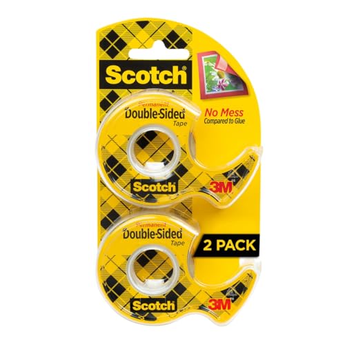 Scotch Double Sided Tape with Tape Dispenser, Office and School Supplies for Arts and Crafts, Alternative to Scrapbooking Tape, 0.5 in. x 400 in., 2 Rolls with Dispensers - size: 0.5 in x 400 in (2 Rolls)