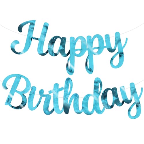 BEISHIDA Happy Birthday Banner - NO DIY,Double-Sided Lake Blue 10Feet Pre-Strung-Glitter Birthday Sign Garland Backdrop Decorations for Women men Party - color: Double-Sided lake blue