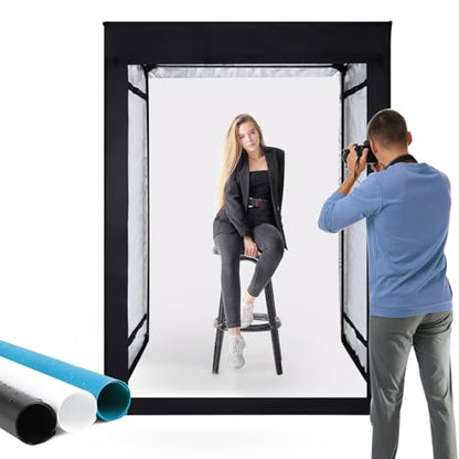 48"x78"x40" Large Photo Studio Light Box Photography, 8 Light LED Panels Dimmable Shooting Tent with 3 Color Backdrops Continuous Lighting Softbox for Model Clothing Photography - size: 48x78 in (8 LED Strips)