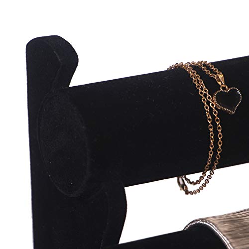 2 Pack Velvet Bracelet Holder with 3 Tier Rack, Jewelry Display Stand Watch Bangle Bar Necklace Storage Organizer, Black