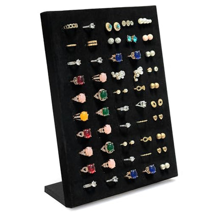 Homeanda Ring Display Tray - 50 Slot L-Shaped Velvet Jewelry Display for Earrings and Rings (Black) - style: A.L-Shaped-Black