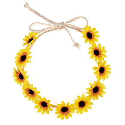 Floral Fall Boho Sunflower Crown Hippies Daisy Hair Wreath Bridal Headpiece Photo Props DY-01 (Yellow) - color: Yellow