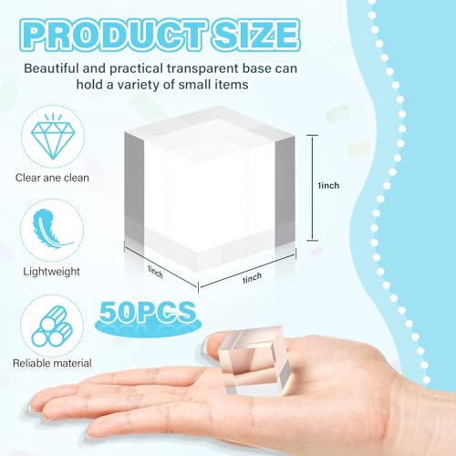 RattanView 50 Pcs Clear Acrylic Blocks 1" x 1" x 1" Acrylic Display Stands Base Square Cubes Clear Polished Cube Plastic Risers Ring Showcase Holder Base for Jewelry Display Photography Props