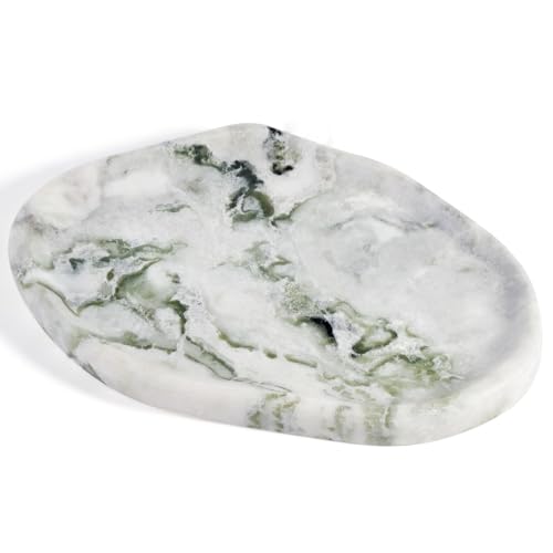 Koville Luxury Natural Green Marble Vanity Tray, Cloud Shape Serving Stone Key Tray for Home Decor, 10" x 7" Marble Storage Trays for Bathroom, Stone Plate Holder for Perfume, Candle and Jewelry - color: Bianco Palomino Green
