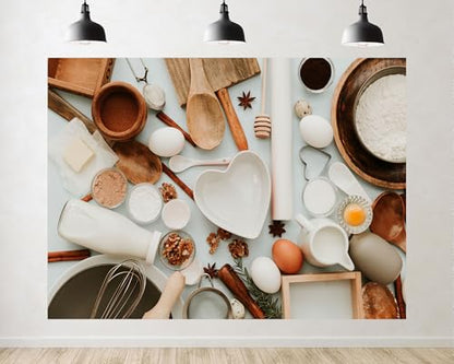 Trykid 17x10ft Baking Ingredients Heart Backdrop Rustic Culinary Texture Photography Background Brunch Event Baking Workshop Wedding Shower Wedding Party Decoration Photo Booth Prop Fabric - size: 17x10ft