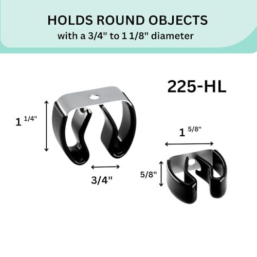 Spring Clip, Grip Clip, Holds 3/4"-1 1/8" Inch Diameter, (10) Ten Pack with Screws, Broom, Pipe, Tool Holder for Wall, Truck, Garden, Gibson Gripper Clips, 225-HL-10Pk, Made in USA, Silver and Black