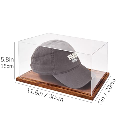 LITY Hat Display Case, No Assembly Required Clear Acrylic Baseball Cap Stand, UV Protection Signed Hat Transparent Showcase, Cap Display Box with Solid Wood Base Risers & Hat Shaper - size: 1 Pack Cap