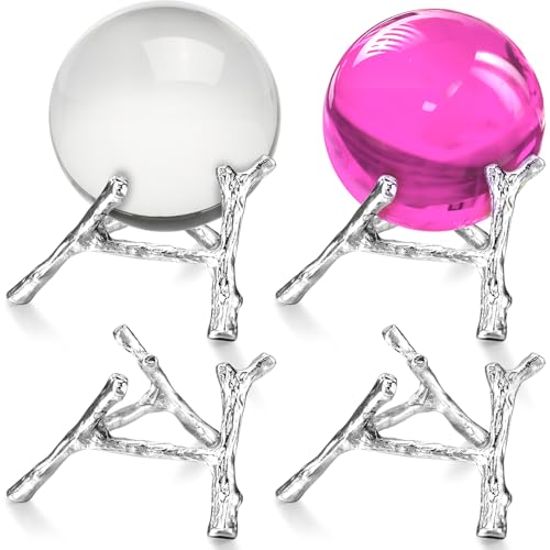 Beeveer 4 Pcs Crystal Ball Stand Display Holder Egg Sphere Stand Photography Props Crystal Balls Ornament Rack Holder Silver Metal Base Tree Tripod Modern Simplicity for Home Decoration - color: Silver