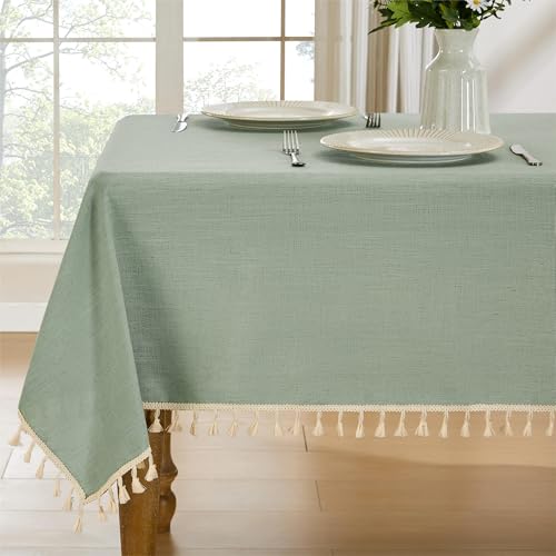 JIALE Spring Tablecloth, Heavy Duty Linen Style Textured Table Cloth Rectangle Tables, Wrinkle-Free Washable Waterproof Table Cover for Kitchen, Dining, Parties, 55"x106", Sage Green - color: Green, size: 106" x 55" (Rectangular)