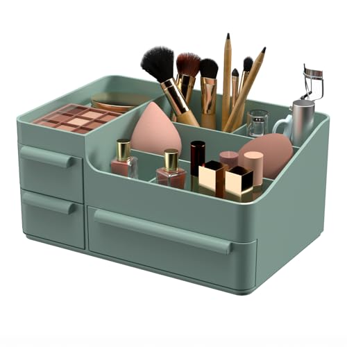 CHANCETSUI Makeup Organizer With Drawer For Vanity: Cosmetics Organizers Storage - Holder For Lipstick Nail Polish Eyeshadow Brush - color: Green